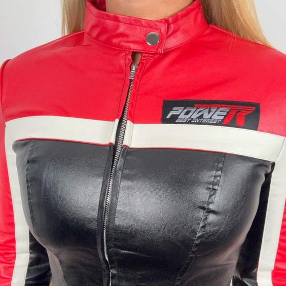 Red and Black Women's Racer Jacket - Picture 5 of 5